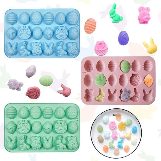 Bakewareind Easter Egg & Rabbit Cake Silicone Chocolate Mould, 18 Cavity - Bakeware India