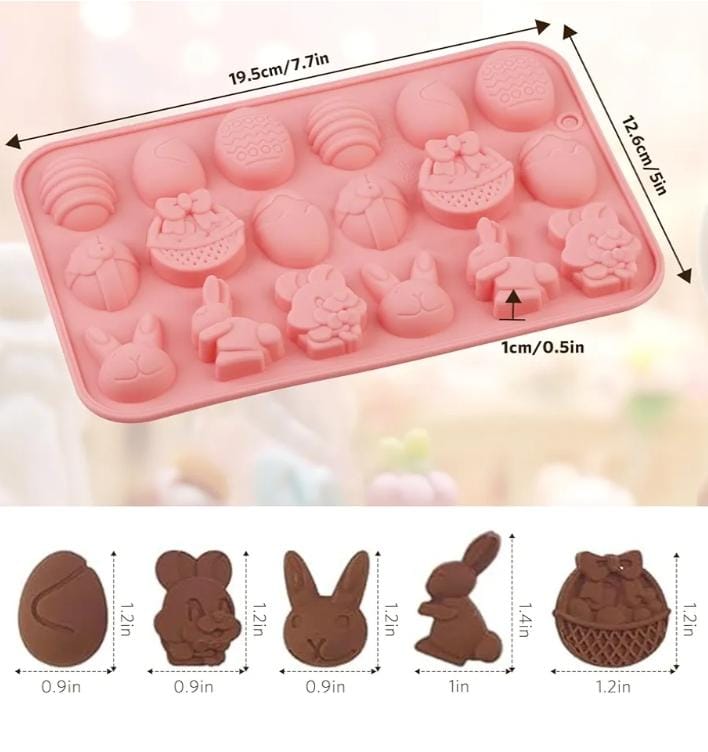 Bakewareind Easter Egg & Rabbit Cake Silicone Chocolate Mould, 18 Cavity - Bakeware India