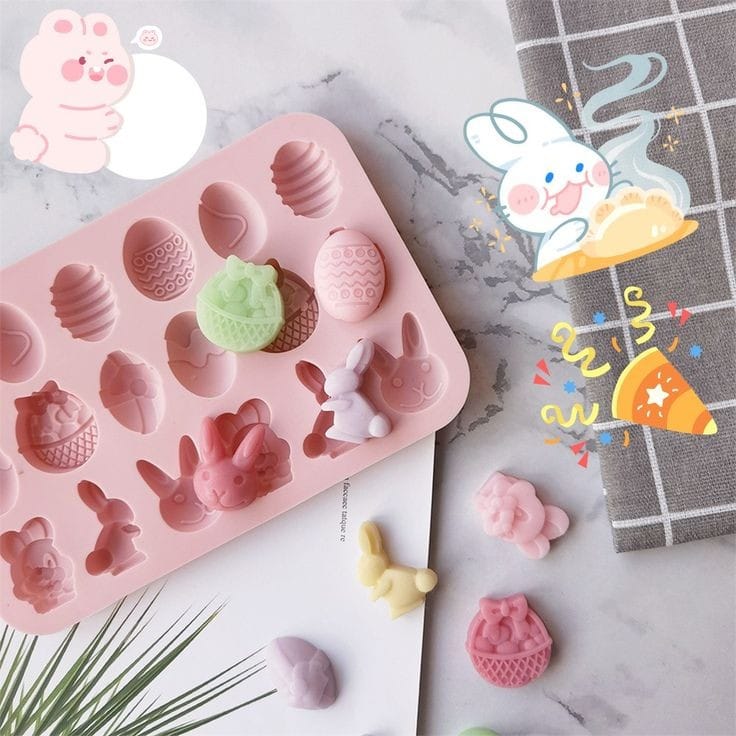 Bakewareind Easter Egg & Rabbit Cake Silicone Chocolate Mould, 18 Cavity - Bakeware India