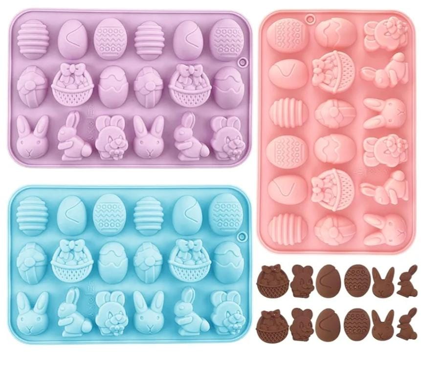 Bakewareind Easter Egg & Rabbit Cake Silicone Chocolate Mould, 18 Cavity - Bakeware India