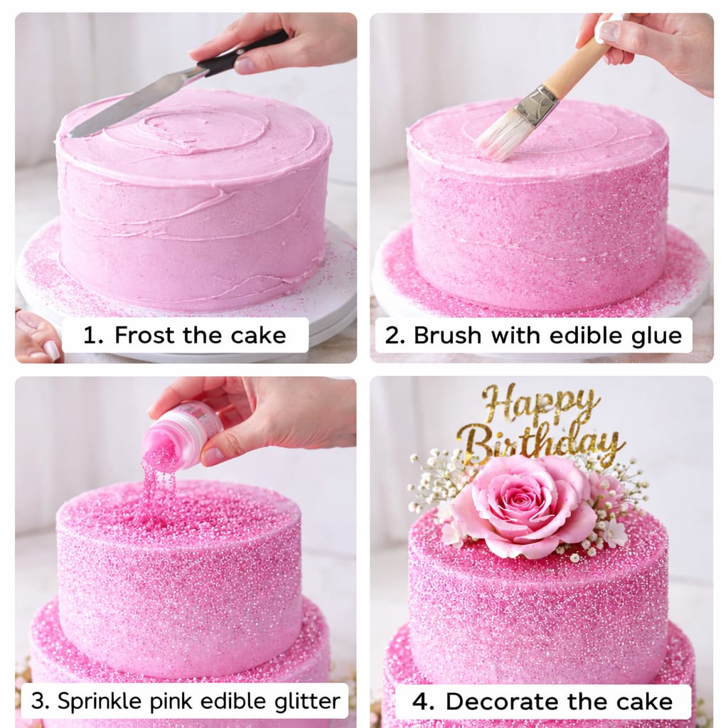 Bakewareind Edible Pink Glitter For Cake Decoration ,5gram - Bakeware India