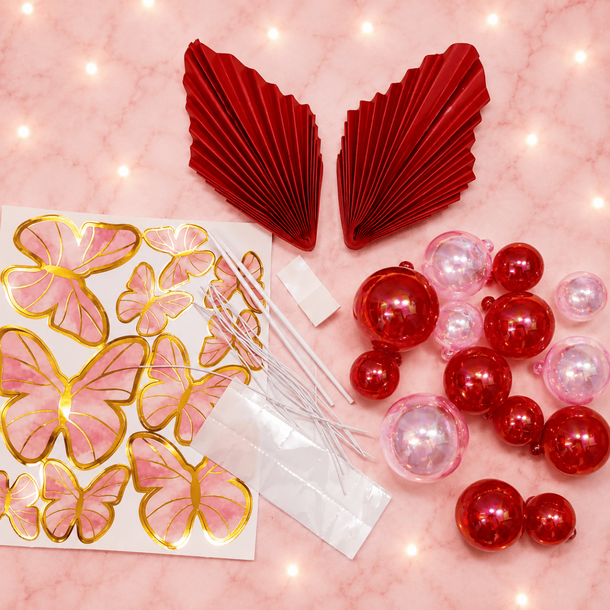 Bakewareind Faux ball topper, Butterfly Topper, Palm Leaf Combo Pack of Cake Decoration (Select colors) - Bakeware India