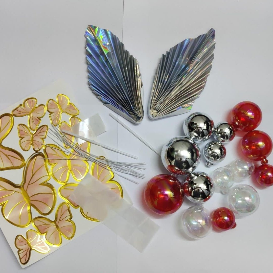 Bakewareind Faux ball topper , Butterfly Topper , Palm Leaf Pack of Cake Decoration (Select colors) - Bakeware India