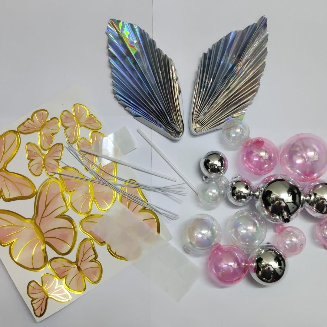 Bakewareind Faux ball topper , Butterfly Topper , Palm Leaf Pack of Cake Decoration (Select colors) - Bakeware India