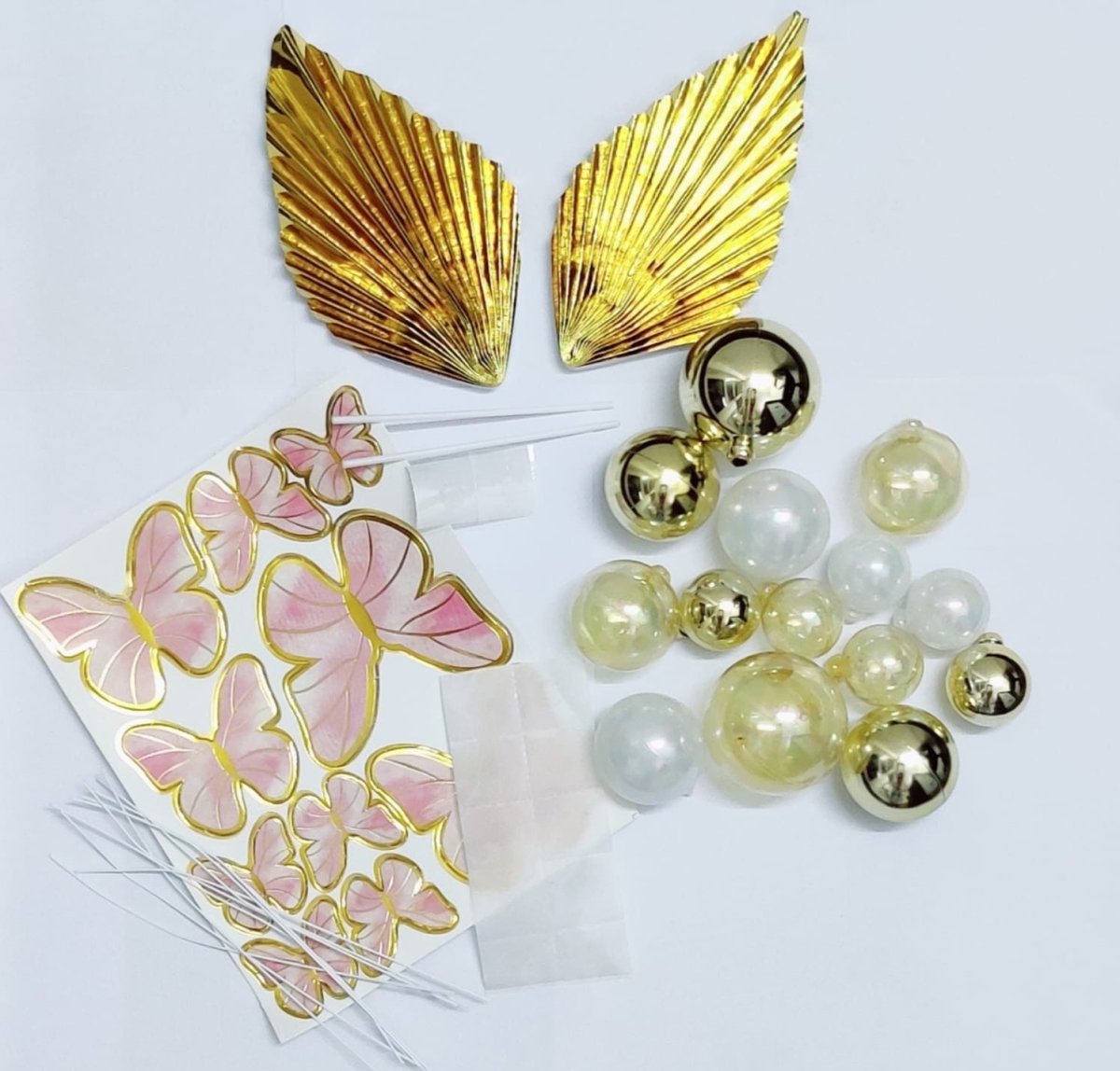 Bakewareind Faux ball topper , Butterfly Topper , Palm Leaf Pack of Cake Decoration (Select colors) - Bakeware India