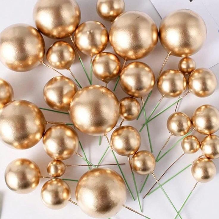 Bakewareind Faux Golden Ball Topper Cake Decorating,20 pcs - Bakeware India