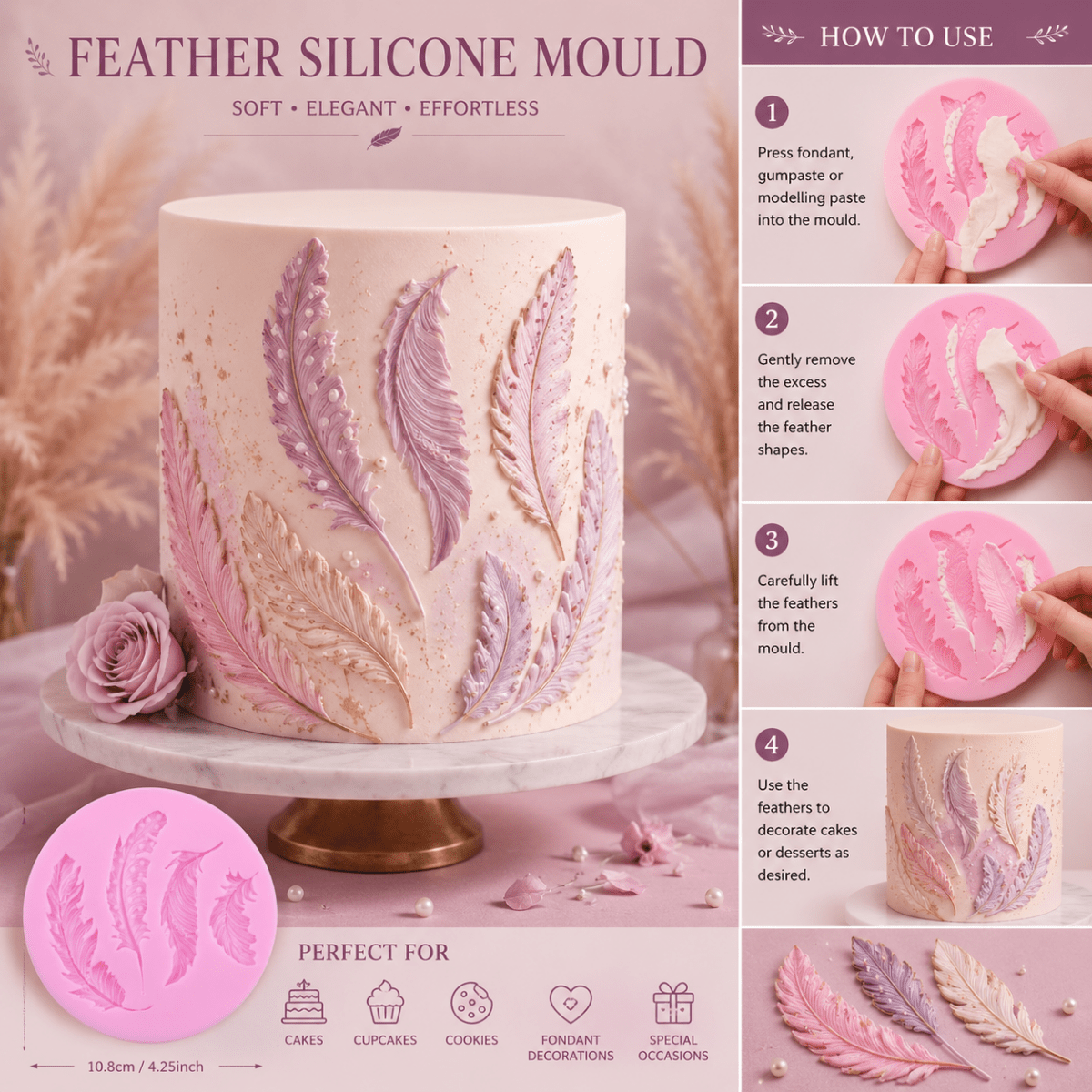 Bakewareind Feather Silicone Fondant Cake Mould - Bakeware India