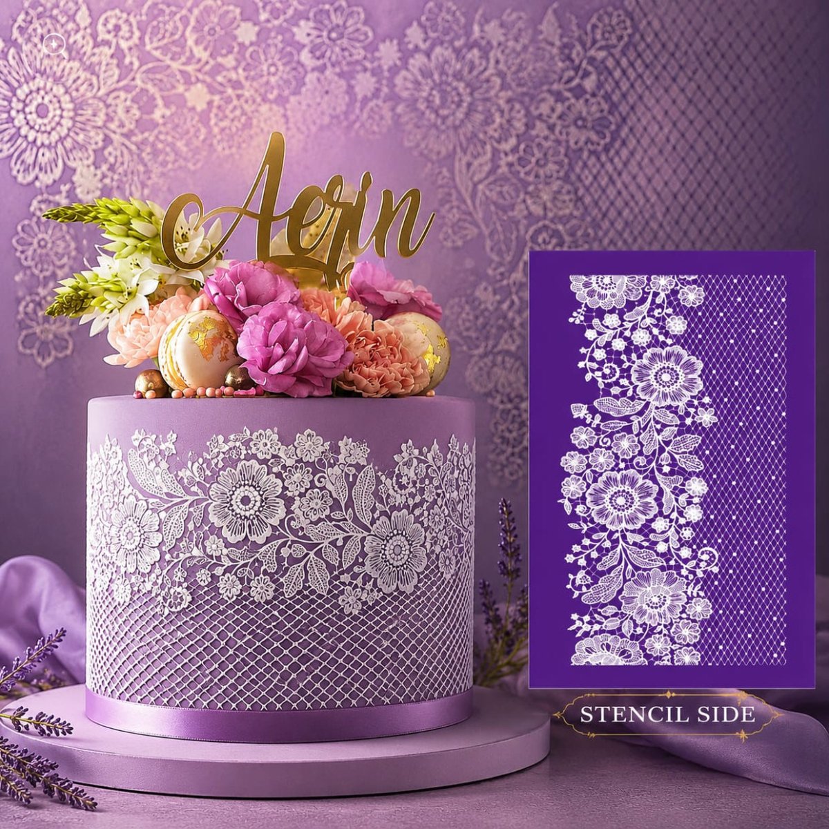 Bakewareind Floral French Lace Mesh Cake Decorating Stencil Reusable - Bakeware India