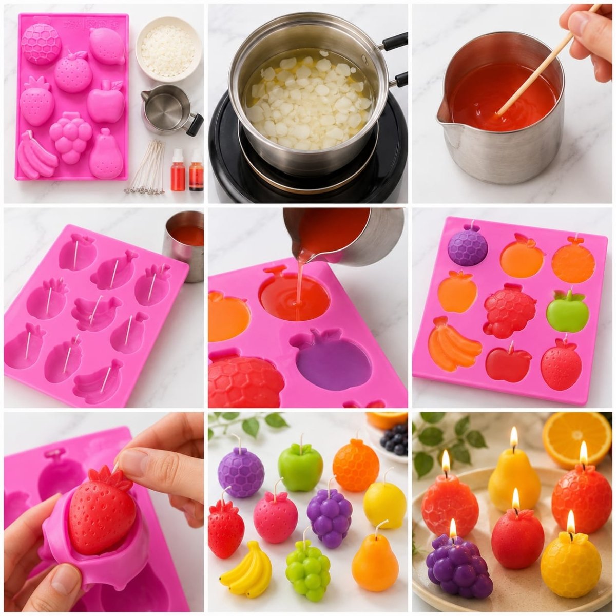 Bakewareind Fruits Strawberry, Banana, Apple, Lemon Soap Shape Resin Soap Silicone Mould, 8 Cavity - Bakeware India
