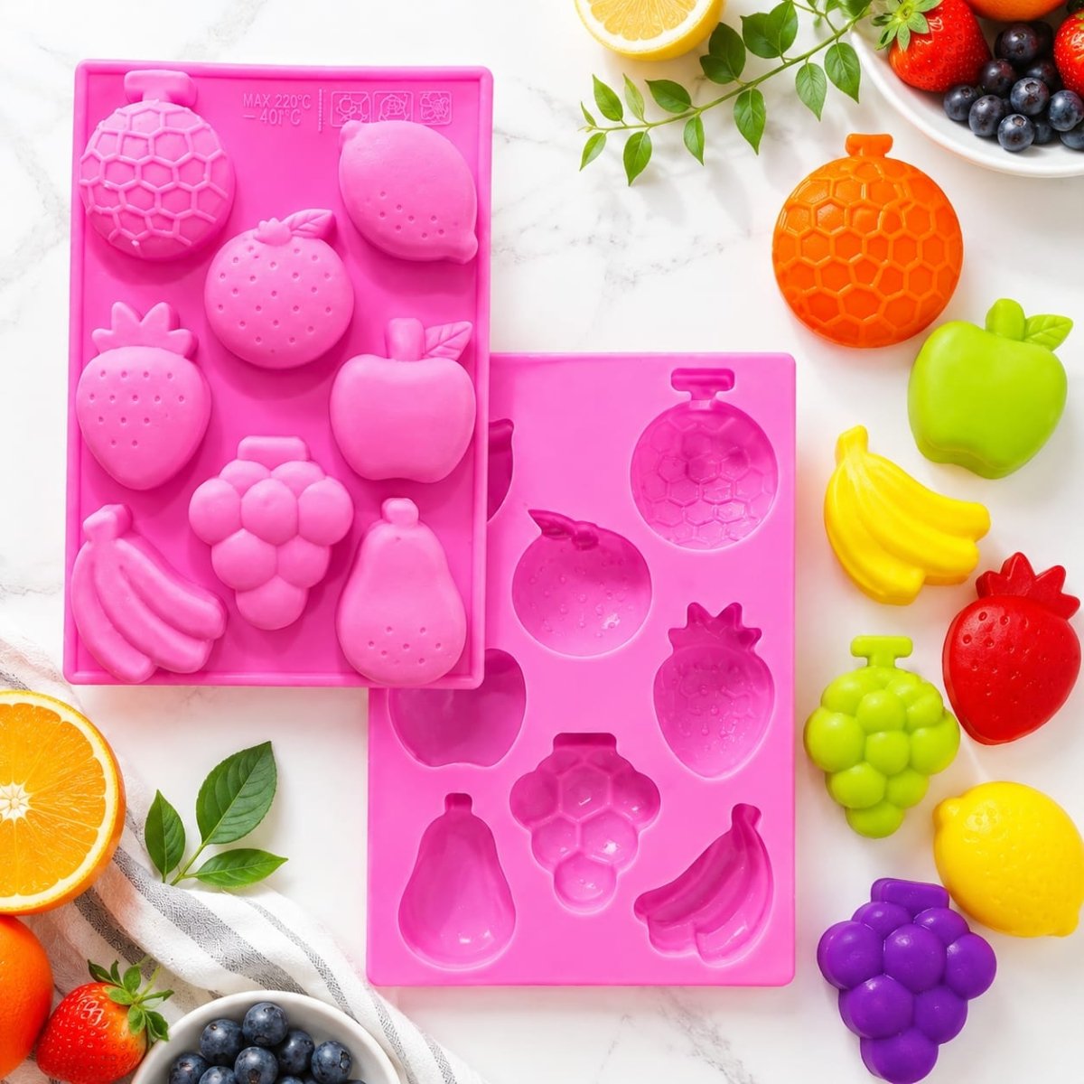 Bakewareind Fruits Strawberry, Banana, Apple, Lemon Soap Shape Resin Soap Silicone Mould, 8 Cavity - Bakeware India