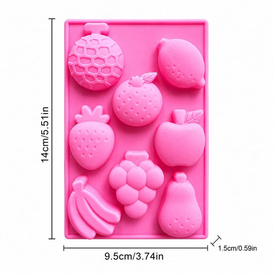 Bakewareind Fruits Strawberry, Banana, Apple, Lemon Soap Shape Resin Soap Silicone Mould, 8 Cavity - Bakeware India