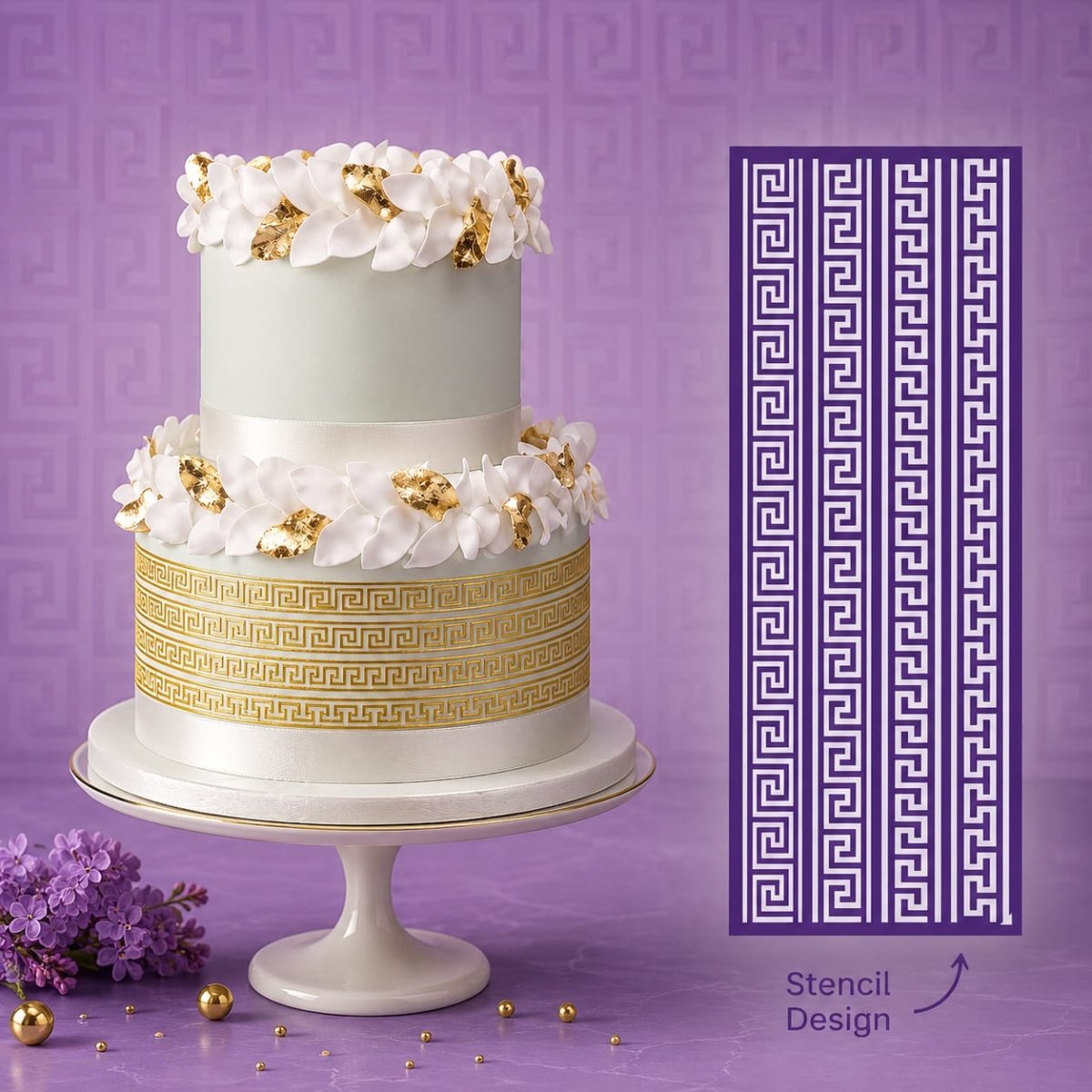 Bakewareind Geometric Border Cake Decorating Reusable Fabric Mesh Stencil - Bakeware India