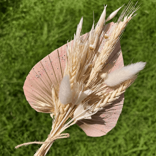 Bakewareind Glittery Rose Pink Palm Leaf Dried Flower Bouquet - Bakeware India