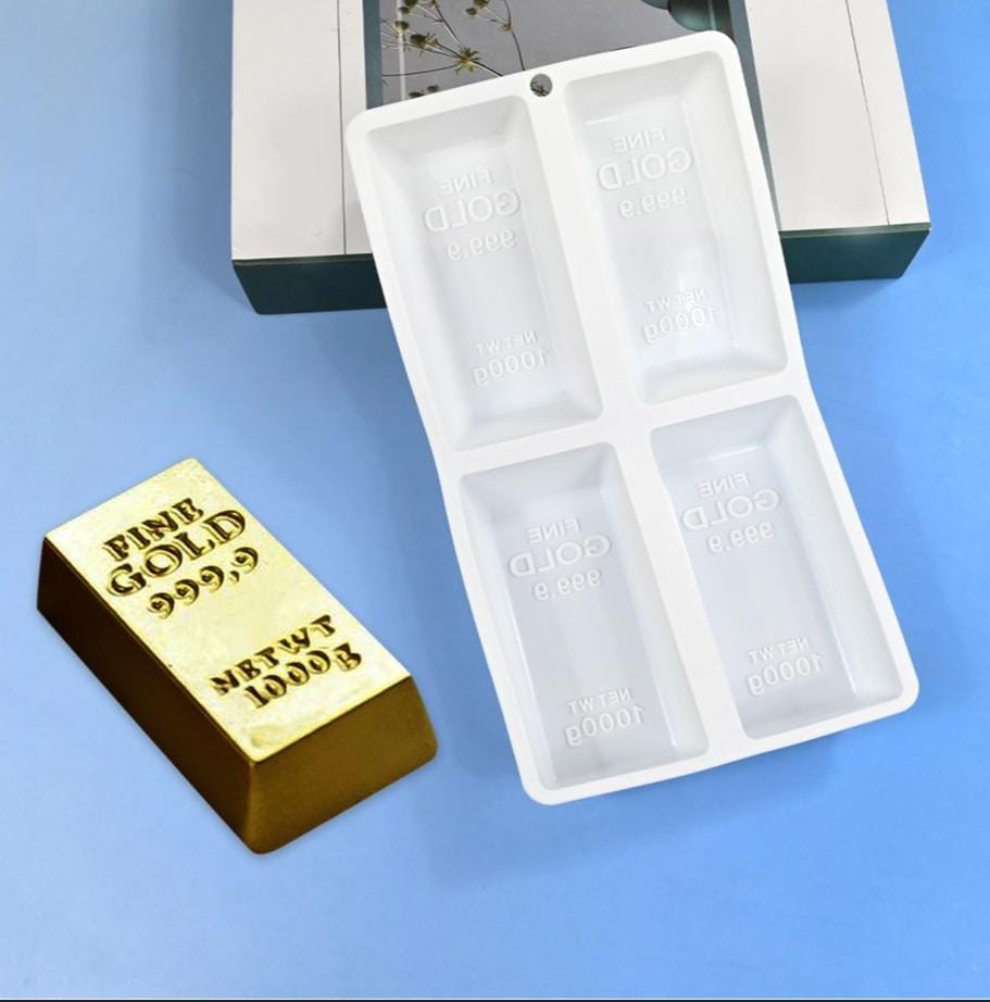Bakewareind Gold Bar Mousse Silicone Cake Mould, 4 Cavity - Bakeware India