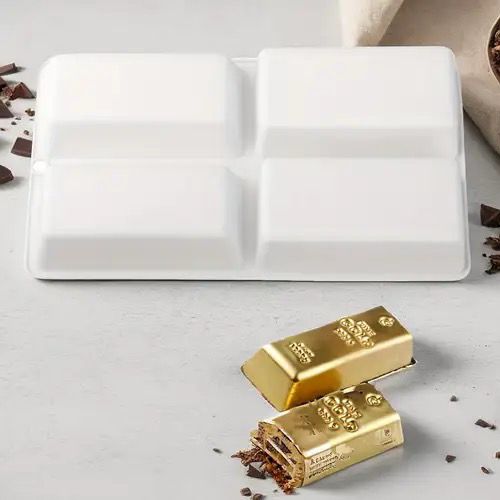 Bakewareind Gold Bar Silicone Cake Mould, 4 Cavity - Bakeware India