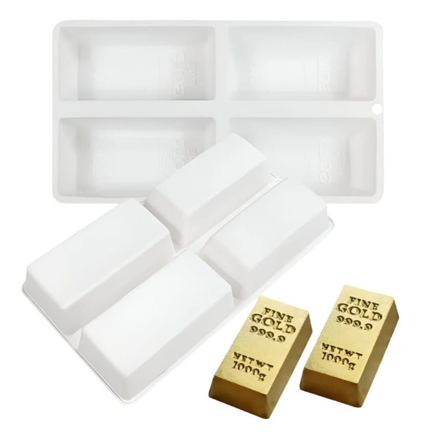 Bakewareind Gold Bar Silicone Cake Mould, 4 Cavity - Bakeware India