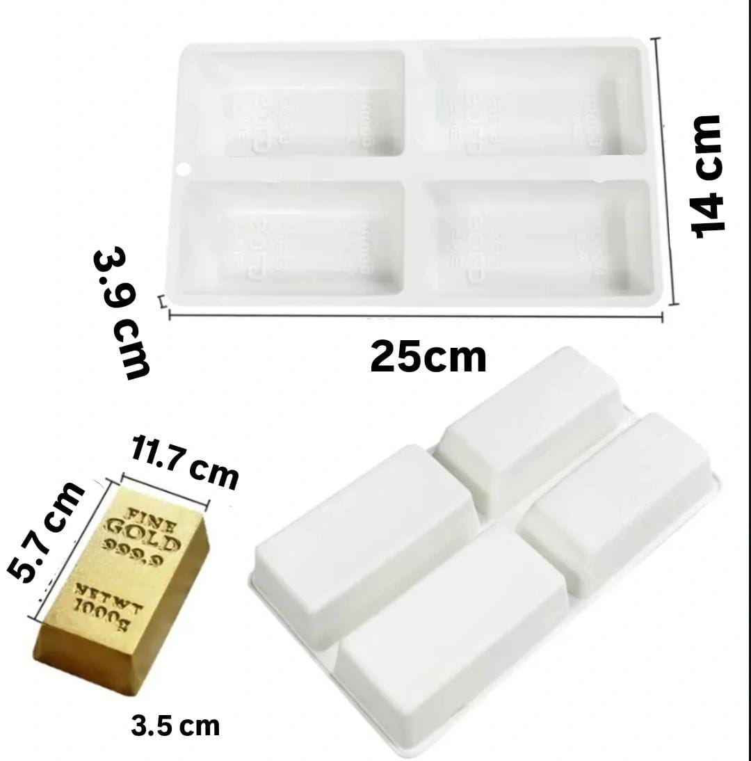 Bakewareind Gold Bar Silicone Cake Mould, 4 Cavity - Bakeware India
