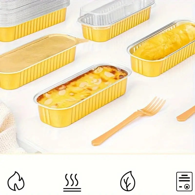 Bakewareind Gold Boat Baking Mousse Cake Cups Foil Containers with Lid ,25 BOXES - Bakeware India