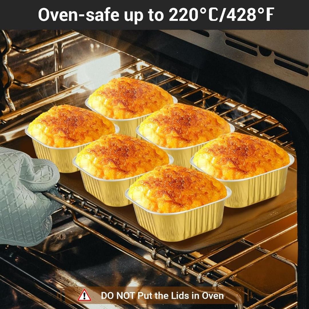 Bakewareind Gold Square Baking Mousse Cake Cups Foil Containers with Lid ,25 BOXES - Bakeware India