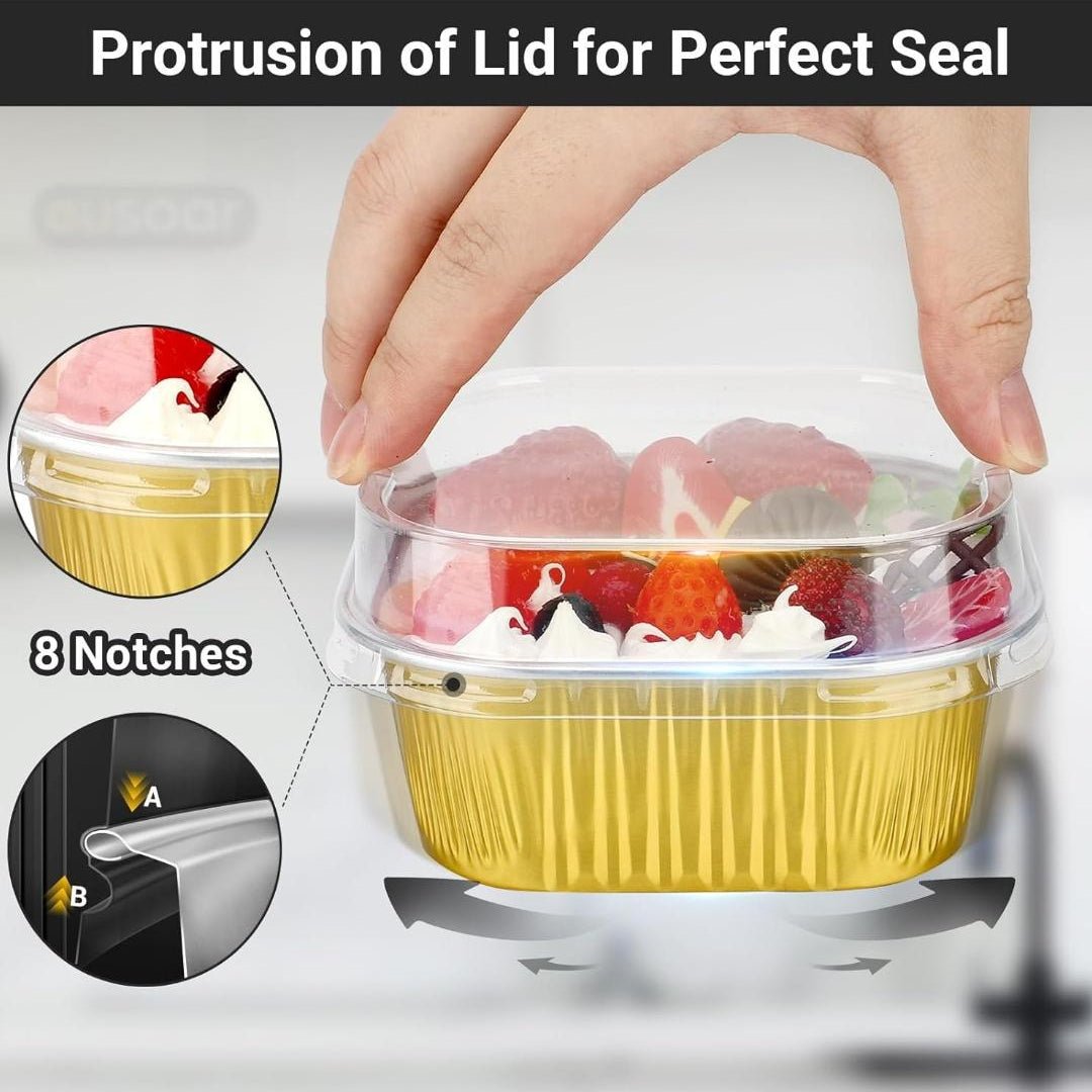 Bakewareind Gold Square Baking Mousse Cake Cups Foil Containers with Lid ,25 BOXES - Bakeware India
