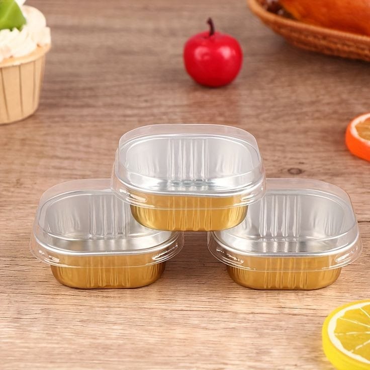 Bakewareind Gold Square Baking Mousse Cake Cups Foil Containers with Lid ,25 BOXES - Bakeware India