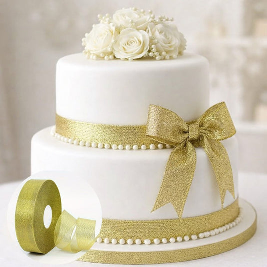Bakewareind Golden Organza ribbon cake decorating ,25yard - Bakeware India