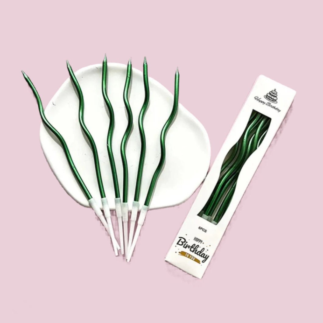 Bakewareind Green Metallic Spiral Cake candles 6pc - Bakeware India