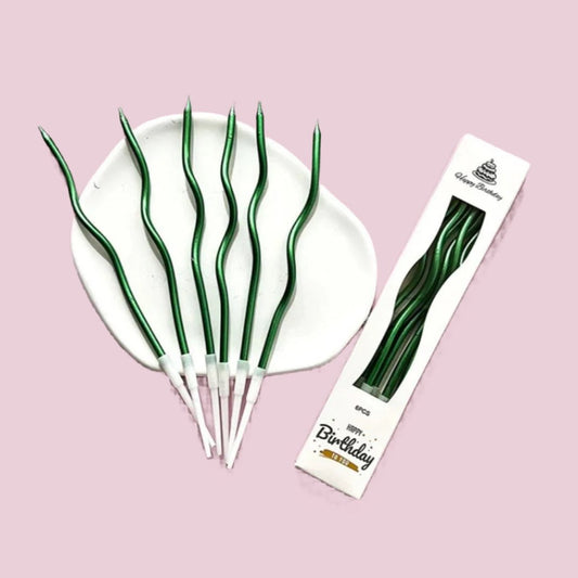 Bakewareind Green Metallic Spiral Cake candles 6pc - Bakeware India