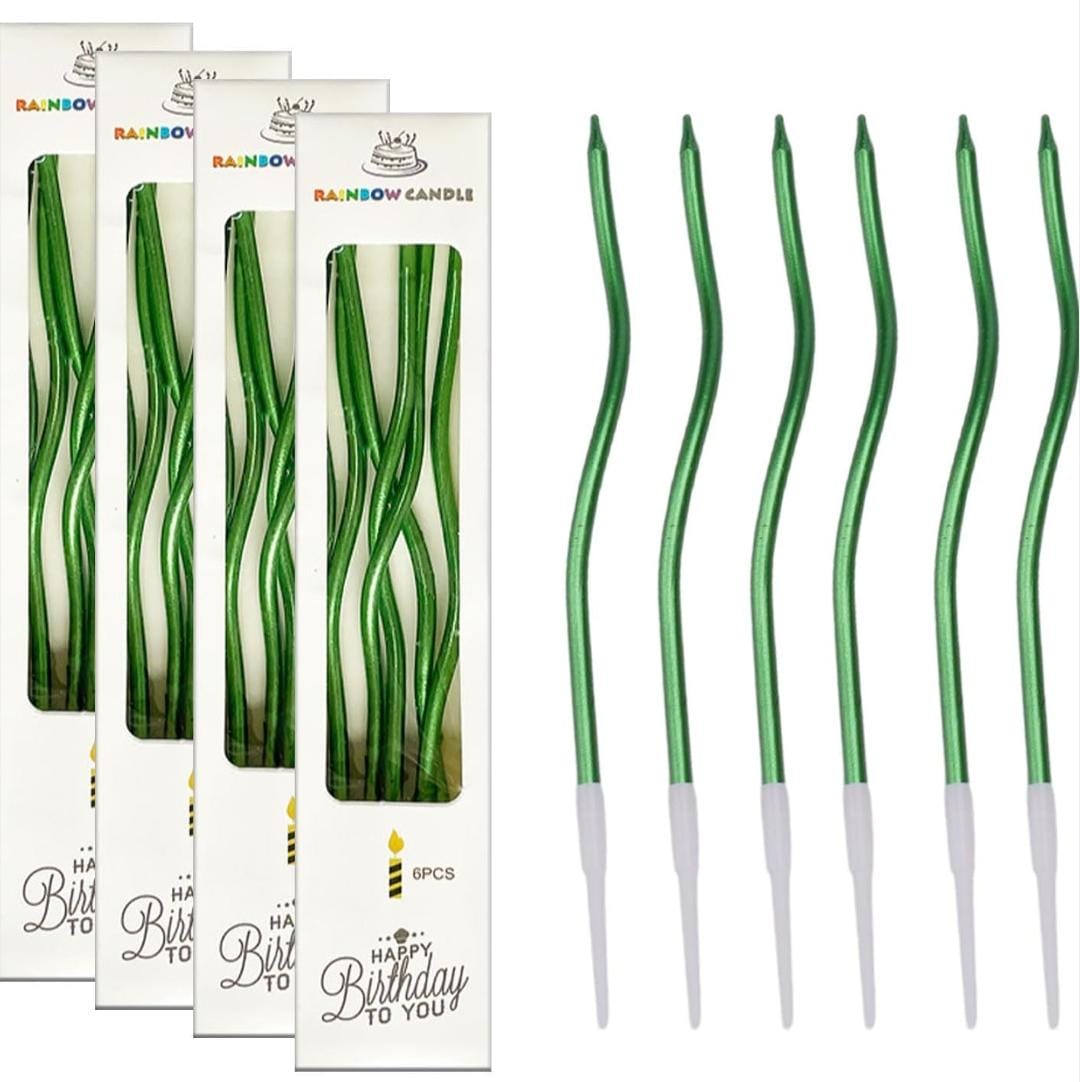 Bakewareind Green Metallic Spiral Cake candles 6pc - Bakeware India