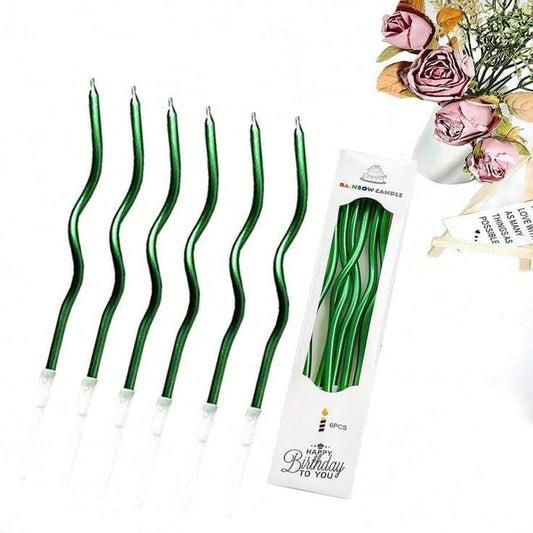 Bakewareind Green Metallic Spiral Cake candles 6pc - Bakeware India