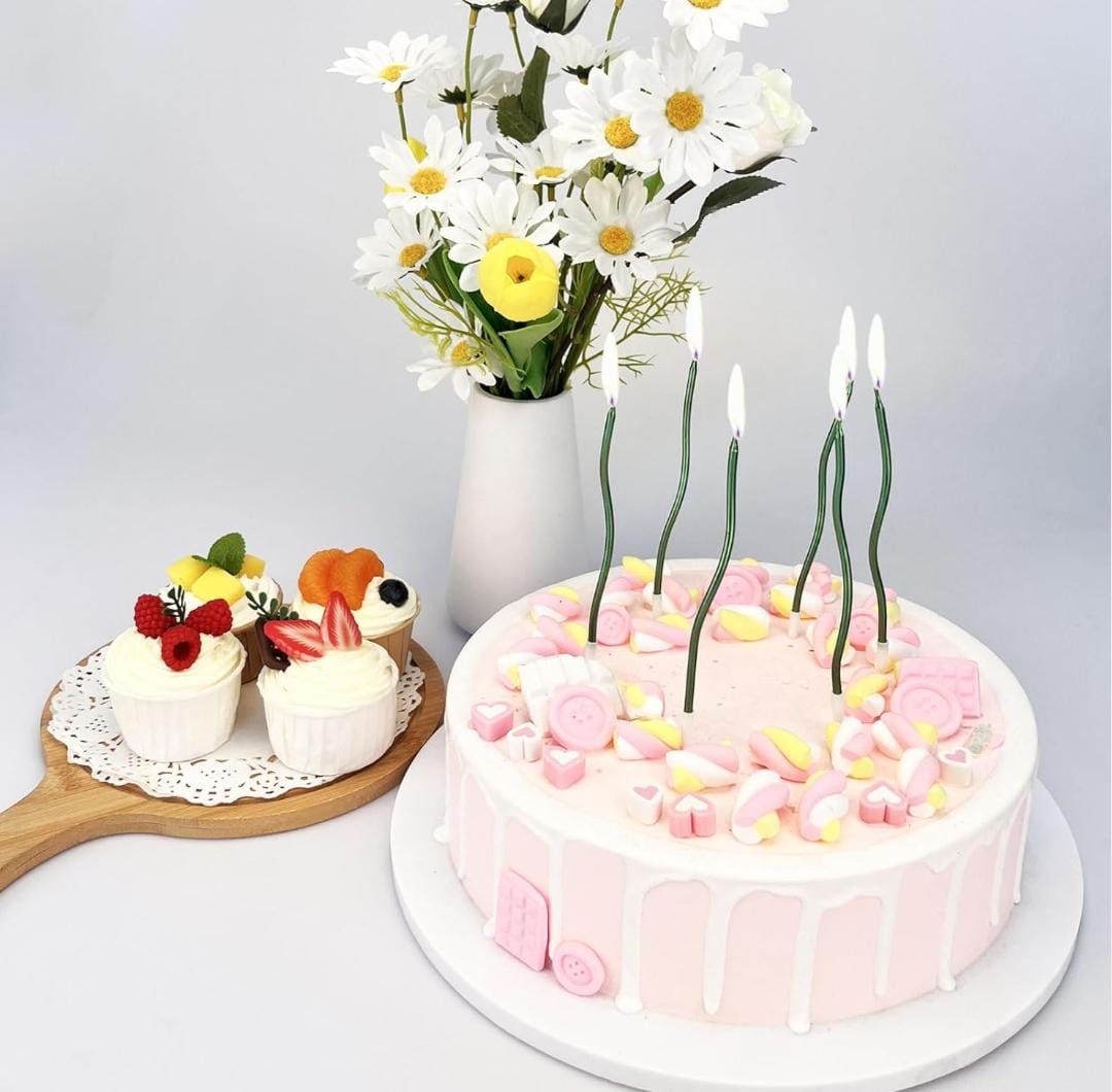 Bakewareind Green Metallic Spiral Cake candles 6pc - Bakeware India