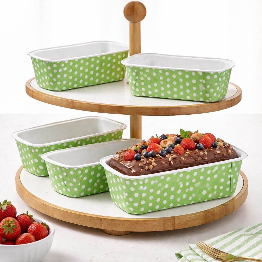 Bakewareind Green Plum Loaf Bake And Serve Liners, 10pcs - Bakeware India