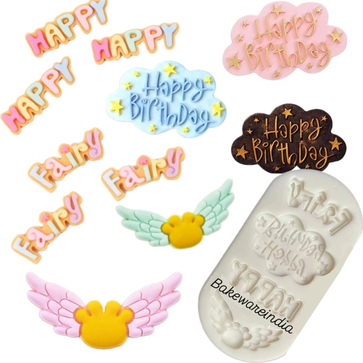 Bakewareind Happy Birthday Fairy Letter Cake Fondant Silicone Mould - Bakeware India