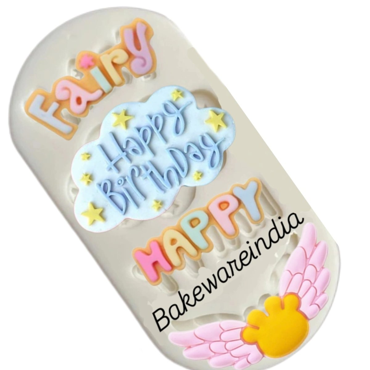 Bakewareind Happy Birthday Fairy Letter Cake Fondant Silicone Mould - Bakeware India