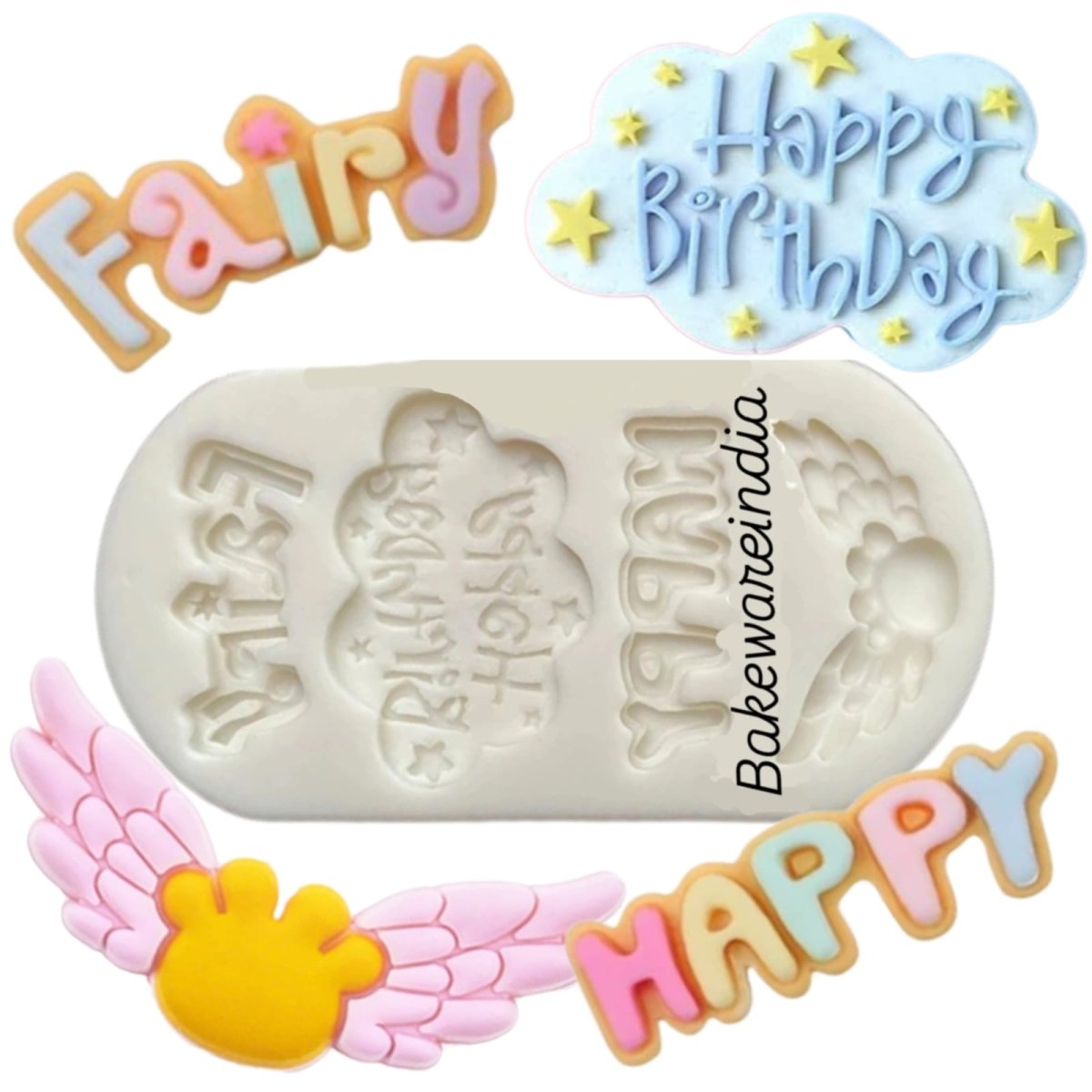 Bakewareind Happy Birthday Fairy Letter Cake Fondant Silicone Mould - Bakeware India