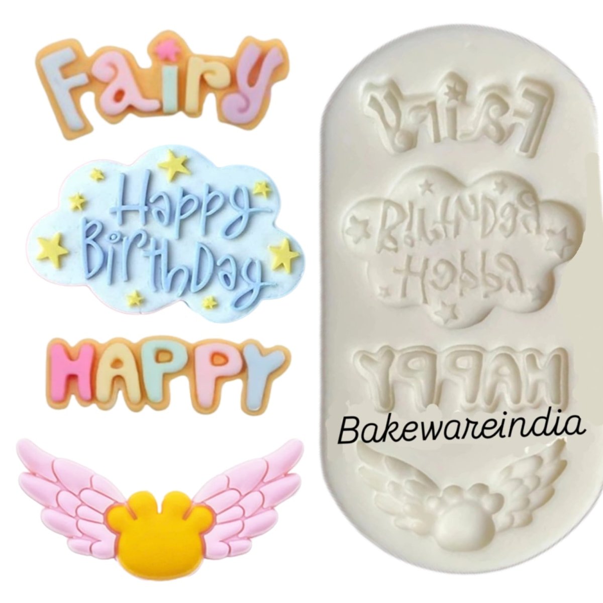 Bakewareind Happy Birthday Fairy Letter Cake Fondant Silicone Mould - Bakeware India