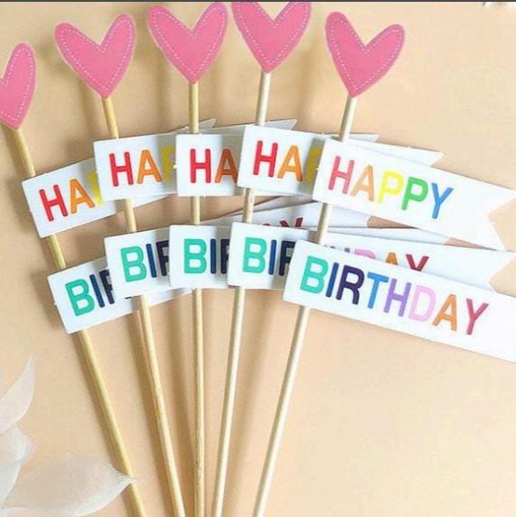 Bakewareind Happy Birthday Heart Cake Decoration Cake Topper, 5pcs set - Bakeware India