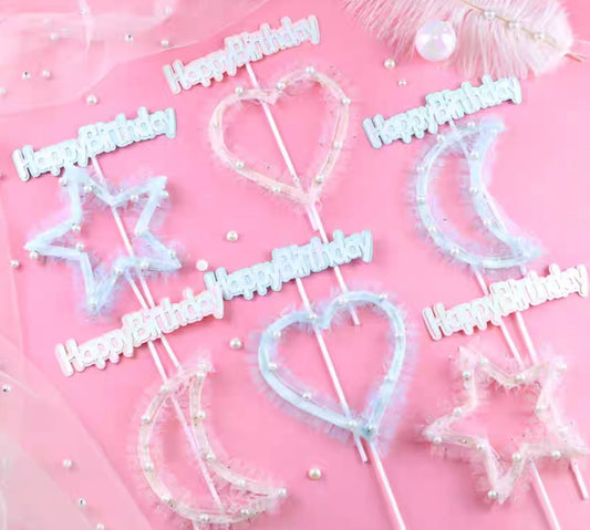 Bakewareind Happy Birthday Moon Cake Decoration Cake Topper,2pc (select color) - Bakeware India