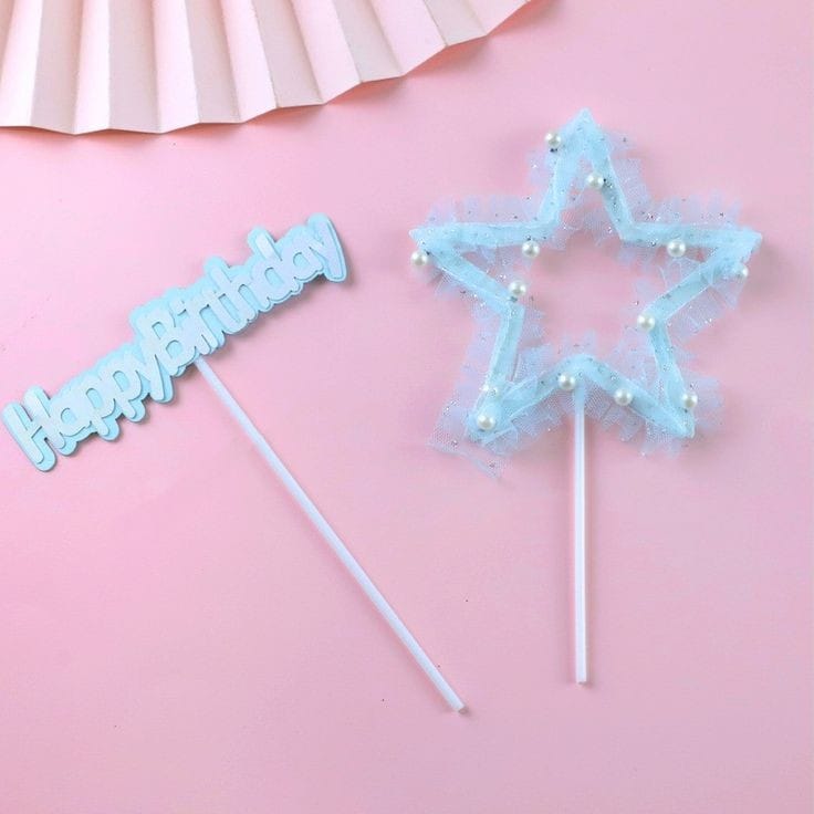 Bakewareind Happy Birthday Star Cake Decoration Cake Topper, 2Pcs - Bakeware India