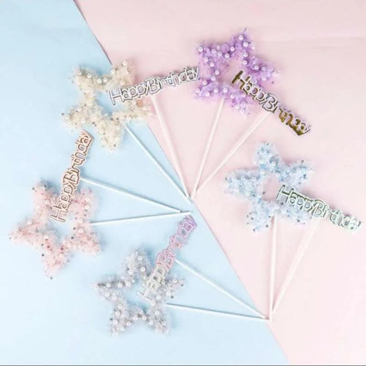 Bakewareind Happy Birthday Star Cake Decoration Cake Topper, 2Pcs (Select color) - Bakeware India