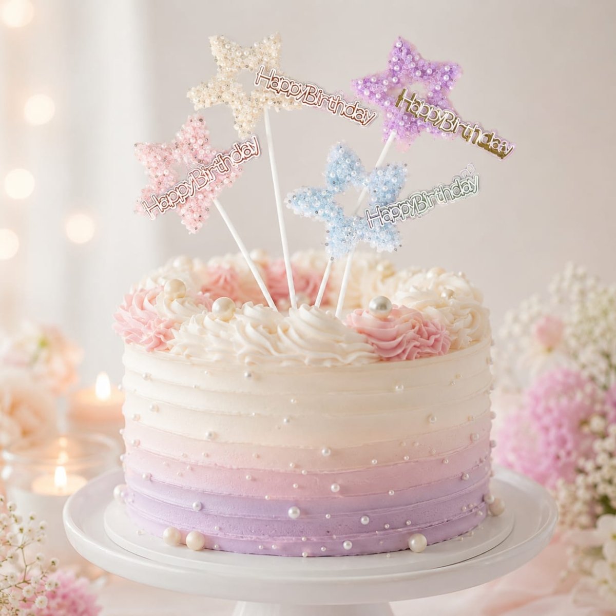 Bakewareind Happy Birthday Star Cake Decoration Cake Topper, 2Pcs (Select color) - Bakeware India