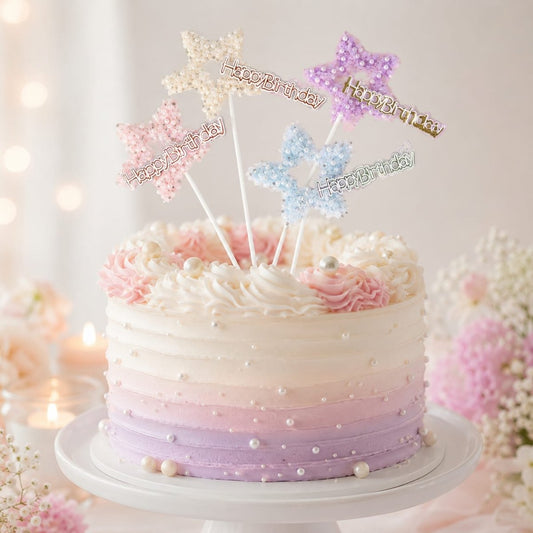 Bakewareind Happy Birthday Star Cake Decoration Cake Topper, 2Pcs (Select color) - Bakeware India