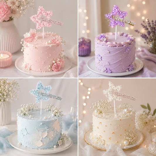 Bakewareind Happy Birthday Star Cake Decoration Cake Topper, 2Pcs (Select color) - Bakeware India