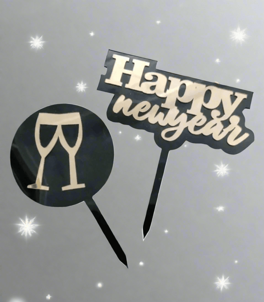 Bakewareind Happy New Year Cake Topper Set 2pcs - Bakeware India