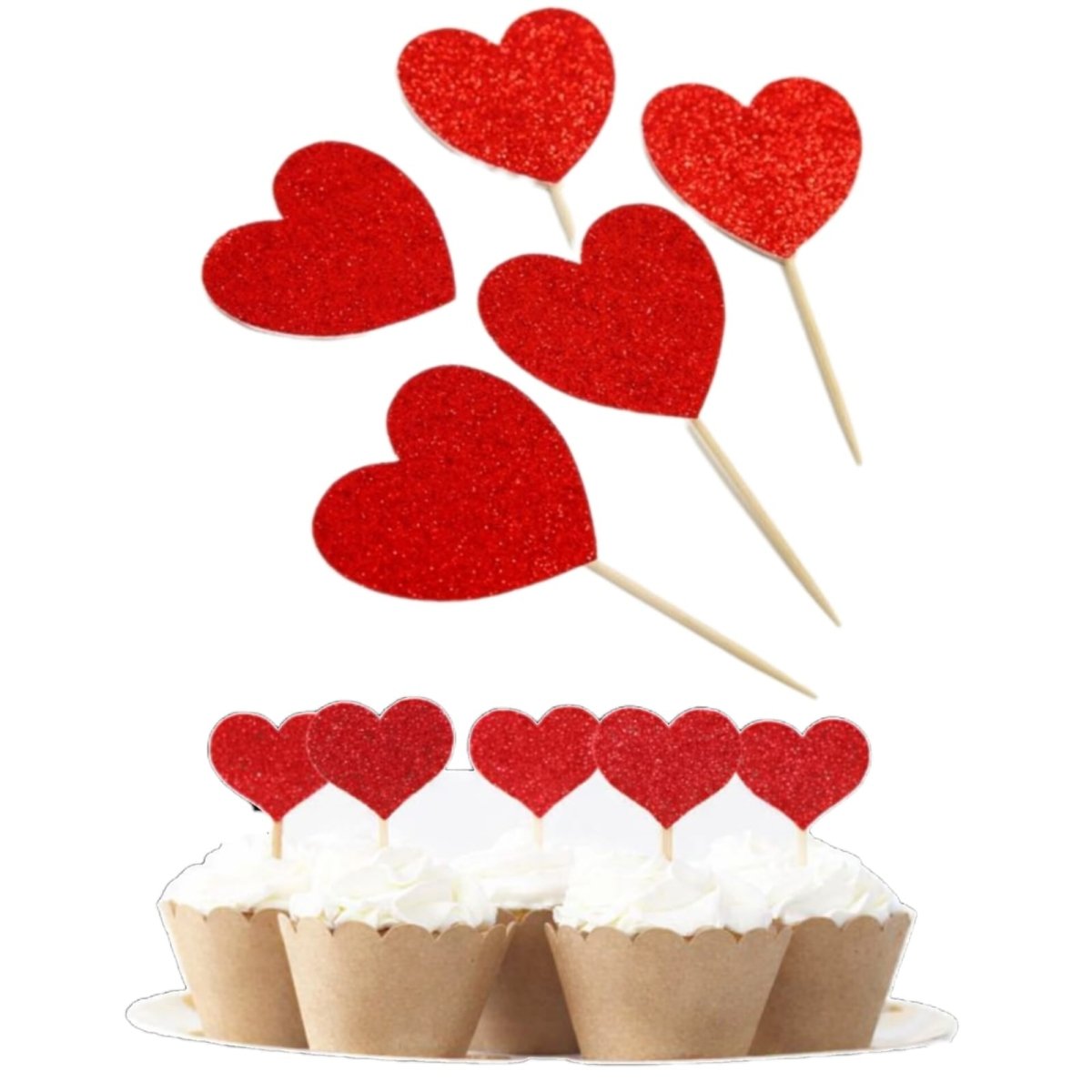 Bakewareind Heart Cupcake Cake Toppers,10pcs - Bakeware India