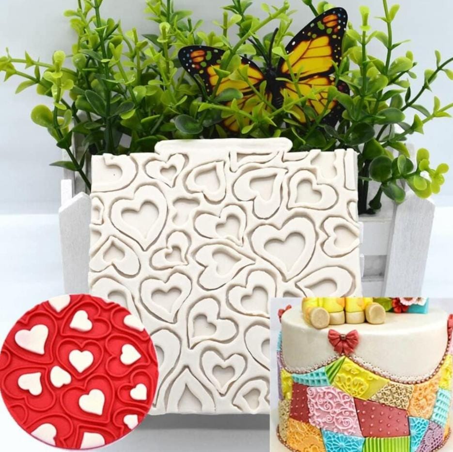 Bakewareind Heart Texture Onlay Mat Silicone Chocolate Fondant Mould - Bakeware India