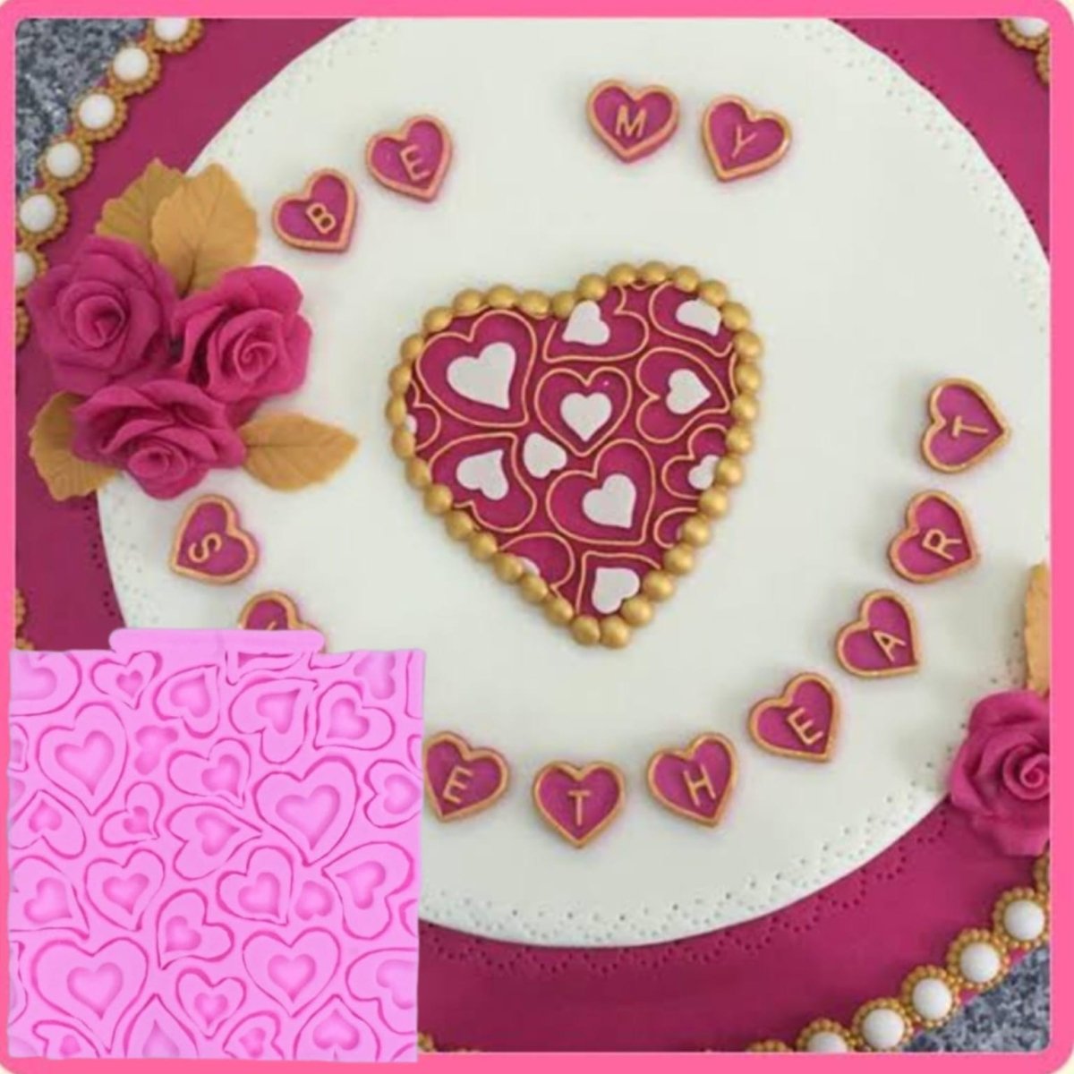 Bakewareind Heart Texture Onlay Mat Silicone Chocolate Fondant Mould - Bakeware India