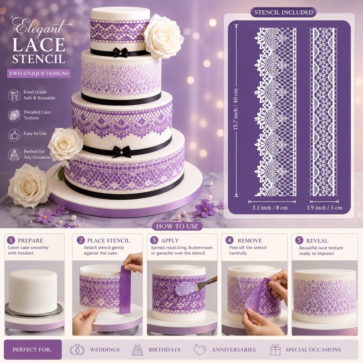 Bakewareind Lace Border Mesh Cake Decorating Stencil - Bakeware India