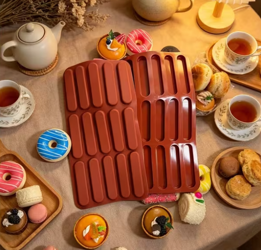 Bakewareind Long Strip Eclair Biscuit Chocolate Silicone Mould, 15 Cavity - Bakeware India