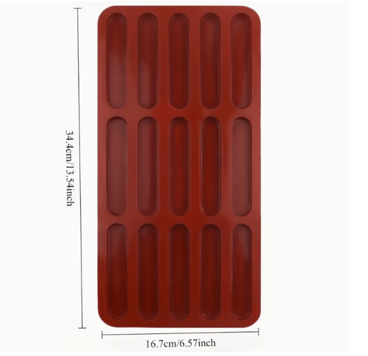 Bakewareind Long Strip Eclair Biscuit Chocolate Silicone Mould, 15 Cavity - Bakeware India